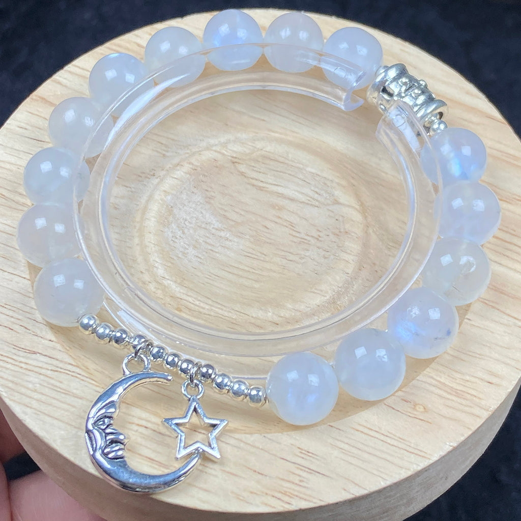 10MM Blue Light Moonstone Bracelet Stainless Steel Moon Star Pendant Accessories Jewelry