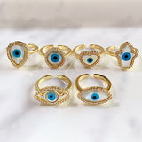 Stainless Steel Evil Eyes Zircon Shell Can Adjust Ring RB0005