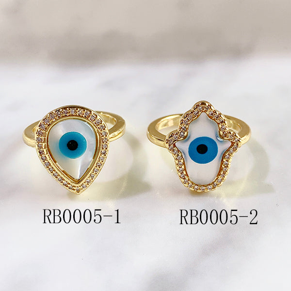 Stainless Steel Evil Eyes Zircon Shell Can Adjust Ring RB0005