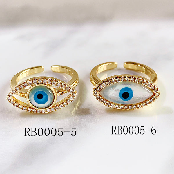 Stainless Steel Evil Eyes Zircon Shell Can Adjust Ring RB0005