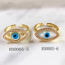 Load image into Gallery viewer, Stainless Steel Evil Eyes Zircon Shell Can Adjust Ring RB0005