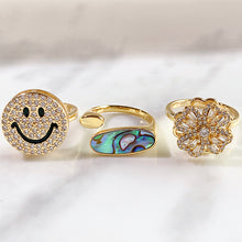 Load image into Gallery viewer, Stainless Steel Evil Eyes Zircon Smile Shell  Can Adjust Ring RB0006