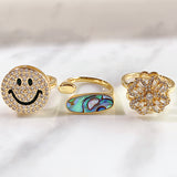 Stainless Steel Evil Eyes Zircon Smile Shell  Can Adjust Ring RB0006