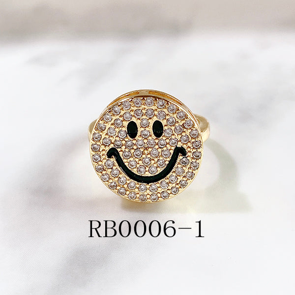 Stainless Steel Evil Eyes Zircon Smile Shell  Can Adjust Ring RB0006