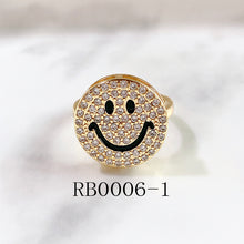 Load image into Gallery viewer, Stainless Steel Evil Eyes Zircon Smile Shell  Can Adjust Ring RB0006