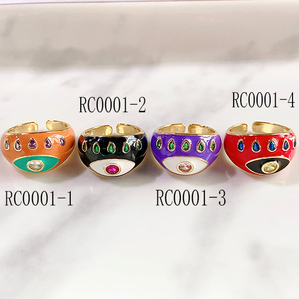 Stainless Steel Evil Eyes Zircon Enamel   Can Adjust Ring RC0001