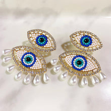 Load image into Gallery viewer, Stainless Steel Evil Eyes Imitation Pearl Resin Earring EC0013