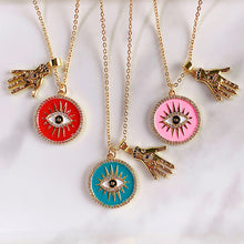 Load image into Gallery viewer, Stainless Steel Evil Eyes Zircon Pendant Enamel Necklace NC0039