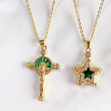 Load image into Gallery viewer, Stainless Steel Evil Eyes Cross Pentastar Pendant Zircon Necklace NC0045