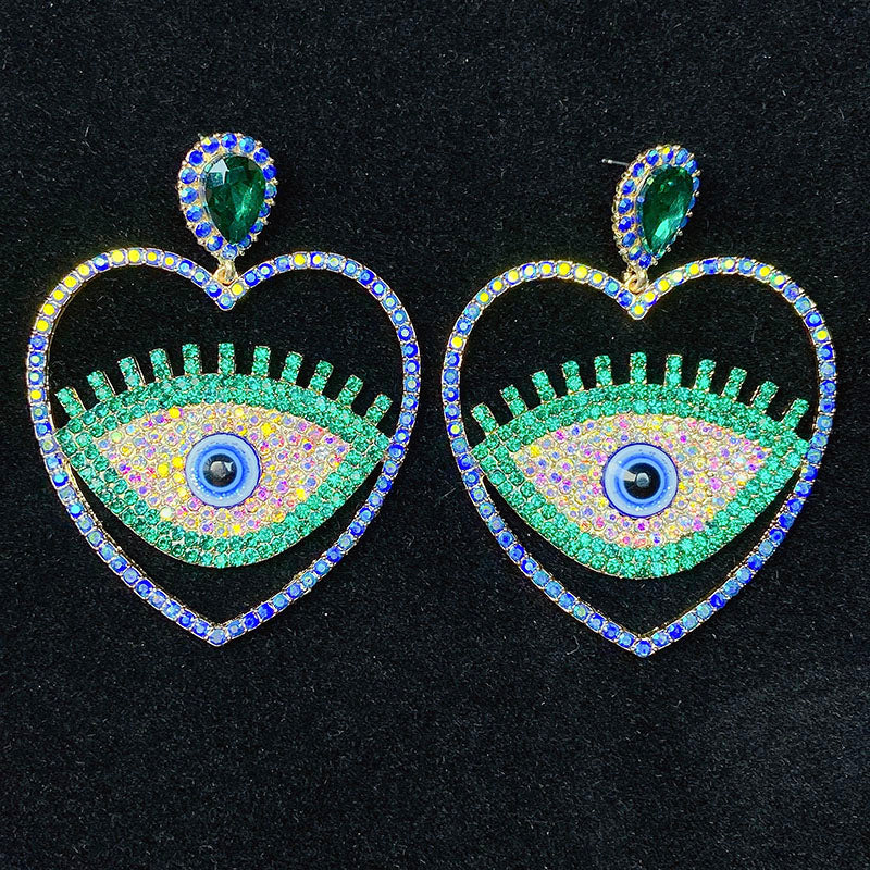 Alloy Evil Eyes Heart Color Zircon Earrings ED0019