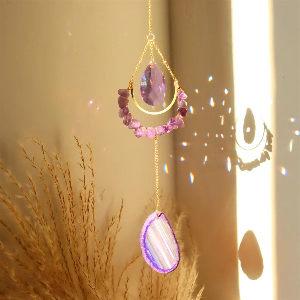 Nature Agate Crystal Chip Sun Catcher /Wind Bell