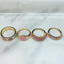 Load image into Gallery viewer, Stainless Steel Evil Eyes Pink Enamel  Zircon Series Ring  (a set  8pcs) RE0010