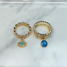 Load image into Gallery viewer, Stainless Steel Evil Eyes Blue Enamel  Zircon Series Ring  (a set  4 pcs) RE0012