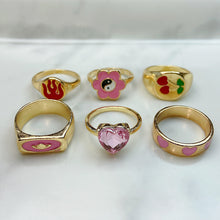 Load image into Gallery viewer, Stainless Steel Evil Eyes Enamel  Zircon Pink Red Series Ring  (a set  6 pcs) RE0013