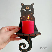 Load image into Gallery viewer, Different Style Wooden Candle Holder Owl/Cat/Snake/Wolf/Butterfly/Evileyes