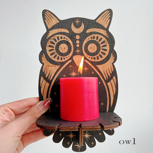 Different Style Wooden Candle Holder Owl/Cat/Snake/Wolf/Butterfly/Evileyes