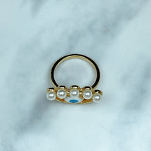 Load image into Gallery viewer, Stainless Steel Evil Eyes Ename Imitation Pearl Ring RE0046