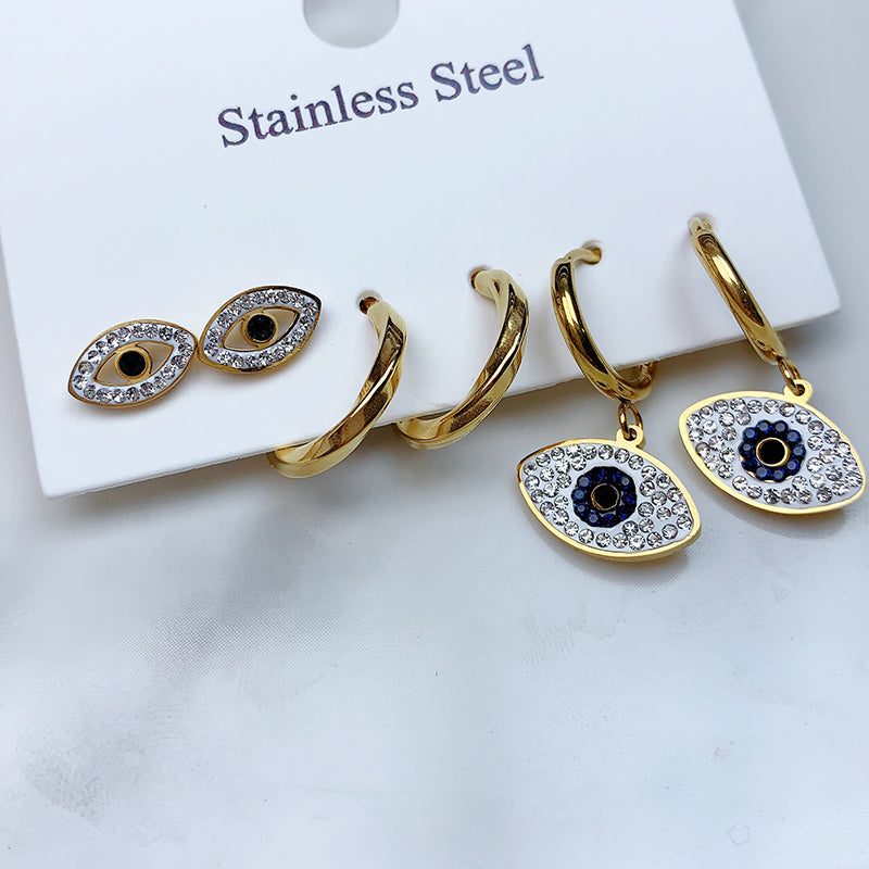 Stainless Steel Evil Eyes Earrings  (a set 3 pairs) EE0033