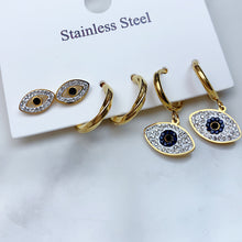 Load image into Gallery viewer, Stainless Steel Evil Eyes Earrings  (a set 3 pairs) EE0033