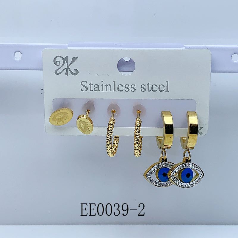 Stainless Steel Evil Eyes Earrings  (a set 3 pairs ) EE0039