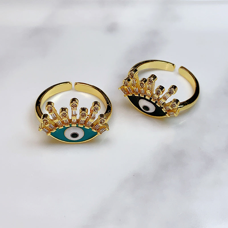 Stainless Steel Evil Eyes Enamel Openings Ring RC0007