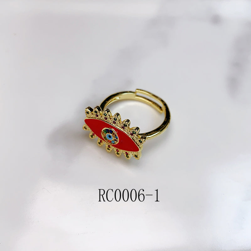 Stainless Steel Evil Eyes Enamel Zircon  Openings Ring RC0006