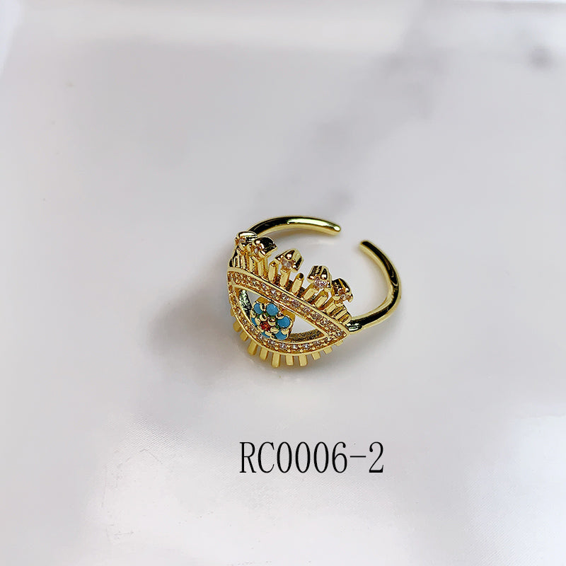 Stainless Steel Evil Eyes Enamel Zircon  Openings Ring RC0006