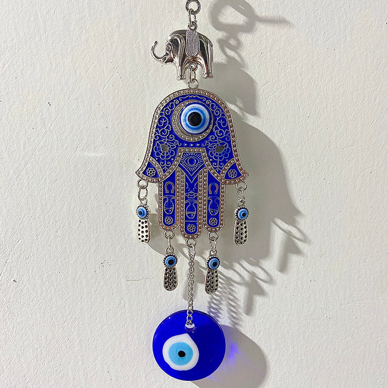Coloured Glaze Evil Eyes Stainless Steel Hand Wind Bell & Car Pendant WA0008