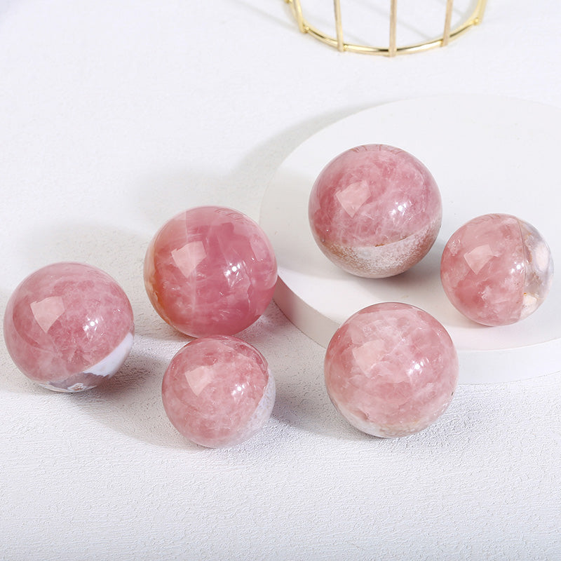 Beautiful Rose Quartz With Flower Agate Sphere