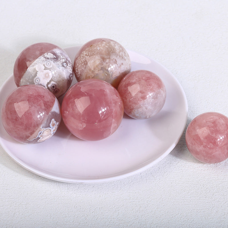 Beautiful Rose Quartz With Flower Agate Sphere