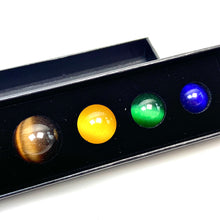 Load image into Gallery viewer, 7 Chakra Cat Eyes Stone Sphere Set