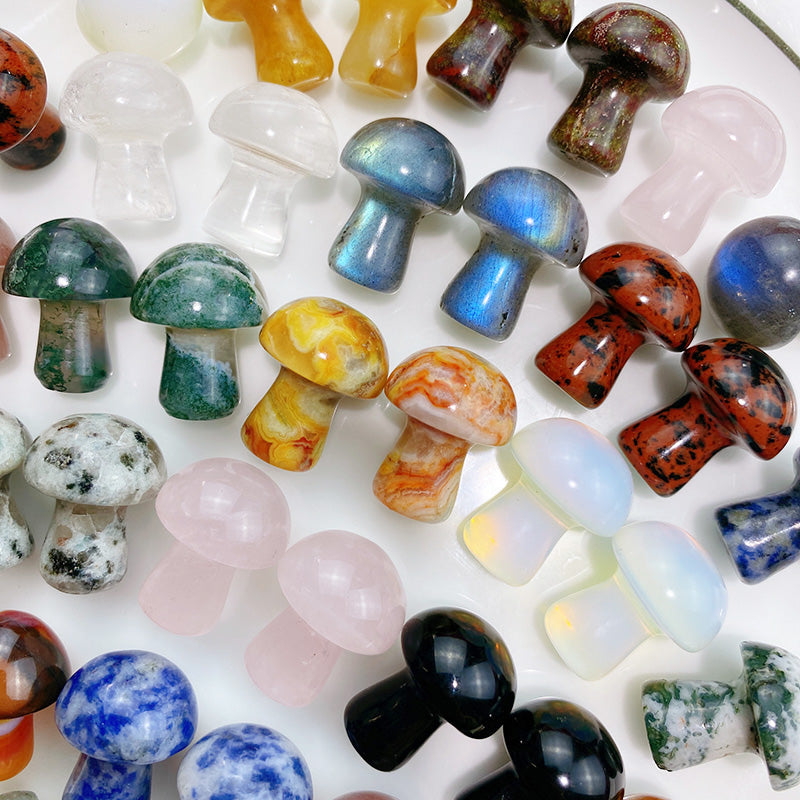 15 Different Materials Ocean Jasper/ Rose Quartz Mushroom Crystal Carving
