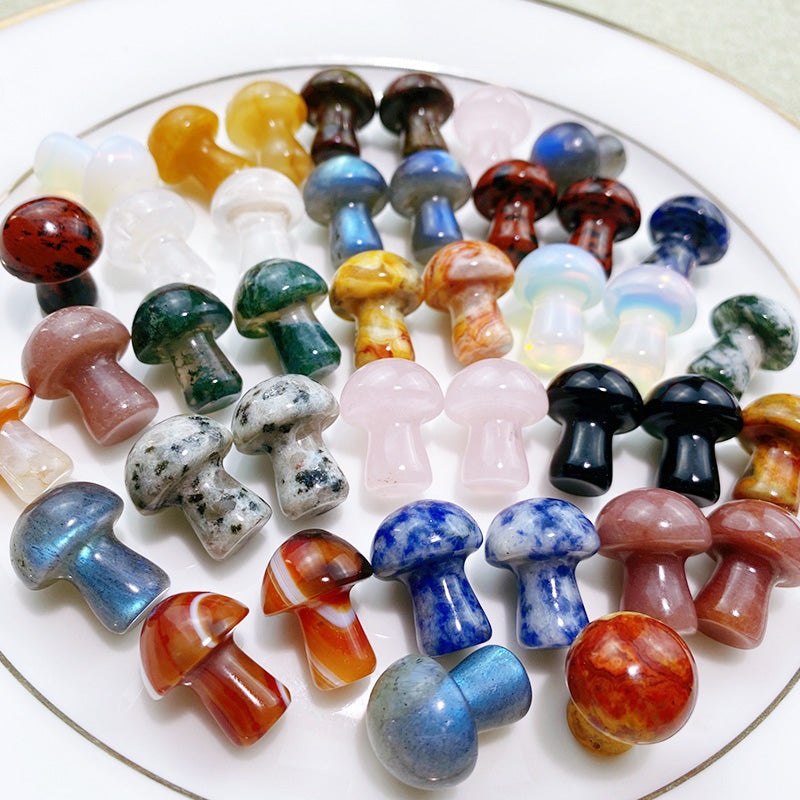 15 Different Materials Ocean Jasper/ Rose Quartz Mushroom Crystal Carving